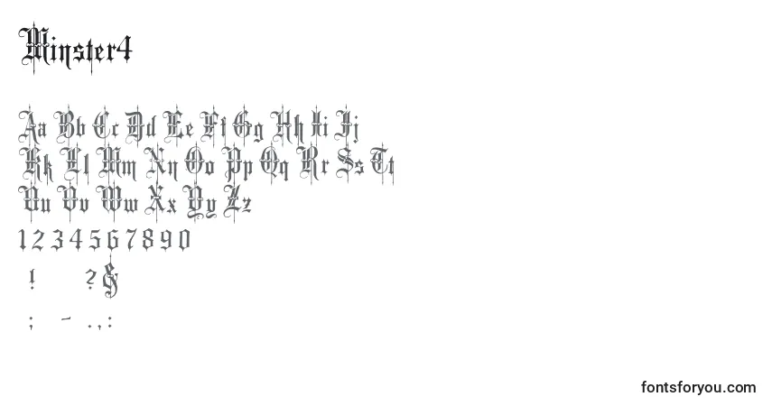 Czcionka Minster4 – alfabet, cyfry, specjalne znaki