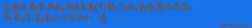 Minster4-Schriftart – Braune Schriften auf blauem Hintergrund