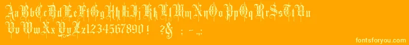 Minster4-Schriftart – Gelbe Schriften auf orangefarbenem Hintergrund