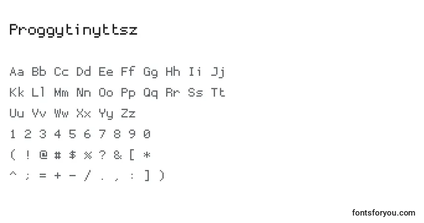 A fonte Proggytinyttsz – alfabeto, números, caracteres especiais