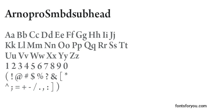 Czcionka ArnoproSmbdsubhead – alfabet, cyfry, specjalne znaki