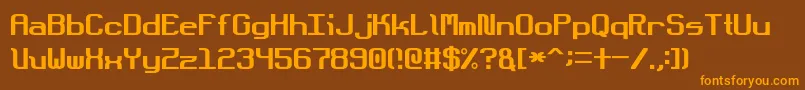 フォントDotboundaryJustified – オレンジ色の文字が茶色の背景にあります。