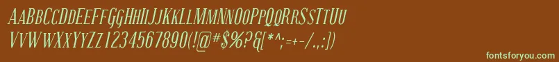 フォントCoving22 – 緑色の文字が茶色の背景にあります。