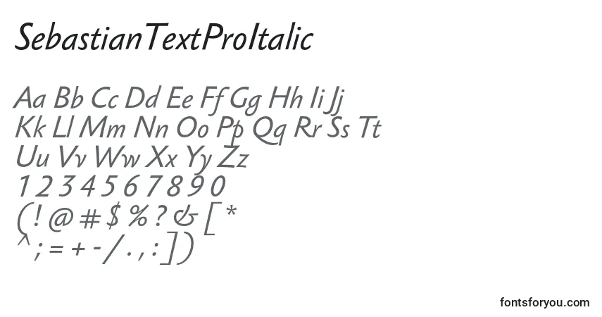 A fonte SebastianTextProItalic – alfabeto, números, caracteres especiais