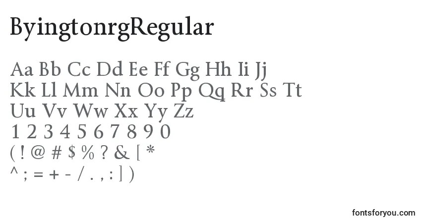Schriftart ByingtonrgRegular – Alphabet, Zahlen, spezielle Symbole