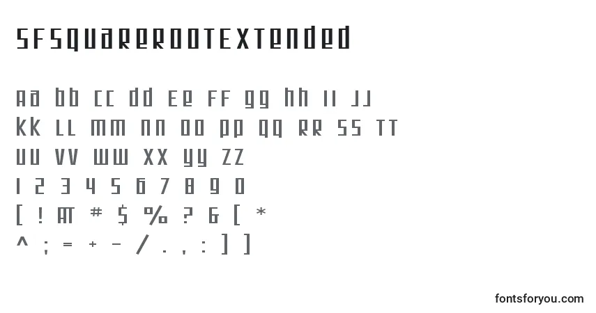 Czcionka SfSquareRootExtended – alfabet, cyfry, specjalne znaki