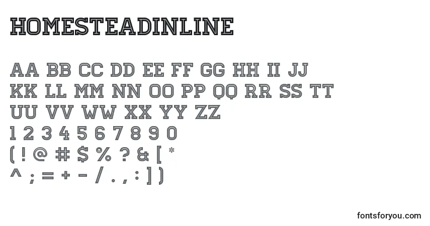 Шрифт HomesteadInline – алфавит, цифры, специальные символы