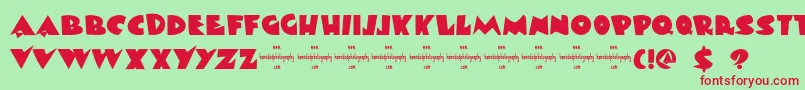 フォントDkViareggio – 赤い文字の緑の背景