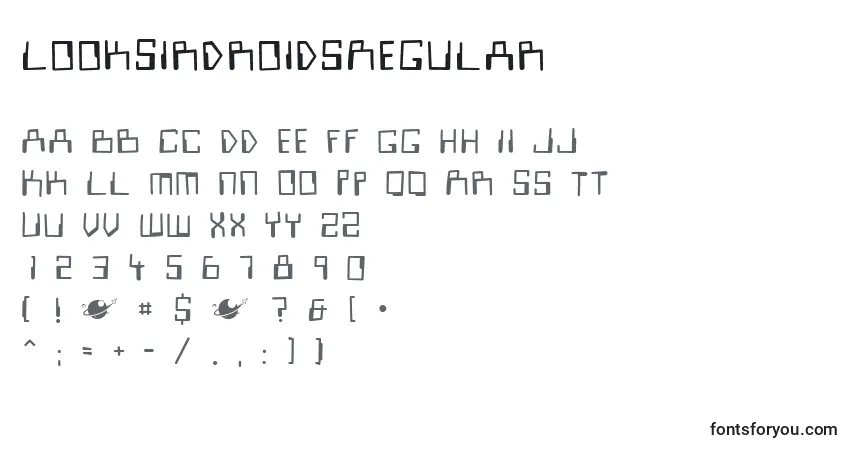 Czcionka LookSirDroidsRegular – alfabet, cyfry, specjalne znaki