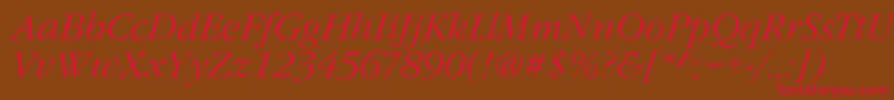 フォントGarfeldNovaLightItalic – 赤い文字が茶色の背景にあります。