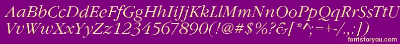 GarfeldNovaLightItalic-fontti – keltaiset fontit violetilla taustalla