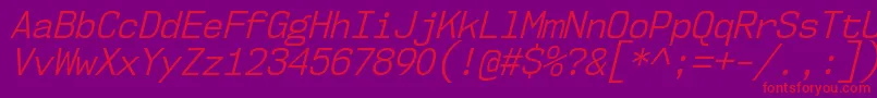 Nk57MonospaceScBkIt-Schriftart – Rote Schriften auf violettem Hintergrund