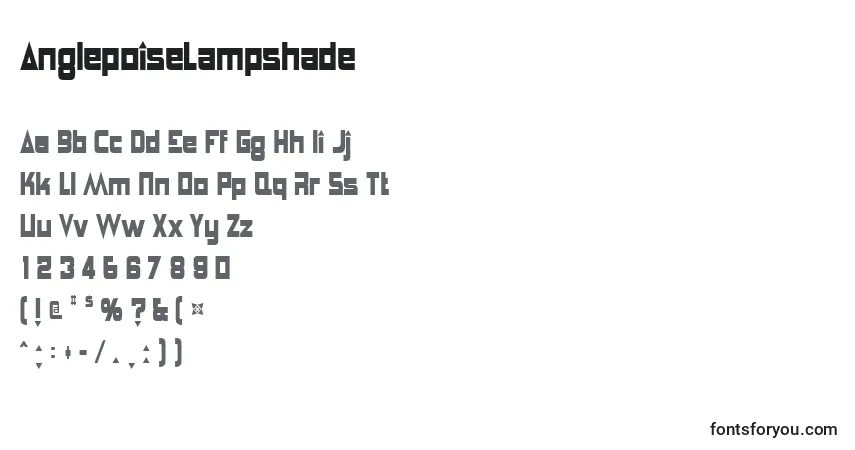 Czcionka AnglepoiseLampshade – alfabet, cyfry, specjalne znaki