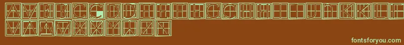 フォントXperimentypothreeCSquare – 緑色の文字が茶色の背景にあります。