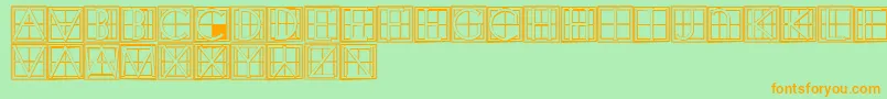 フォントXperimentypothreeCSquare – オレンジの文字が緑の背景にあります。