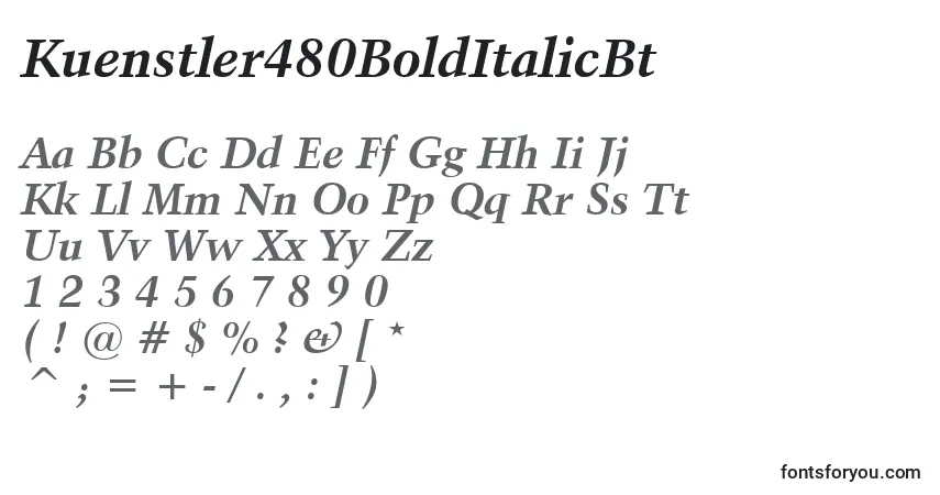 Шрифт Kuenstler480BoldItalicBt – алфавит, цифры, специальные символы
