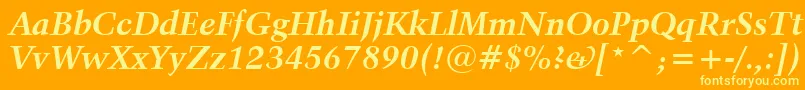 Kuenstler480BoldItalicBt-Schriftart – Gelbe Schriften auf orangefarbenem Hintergrund