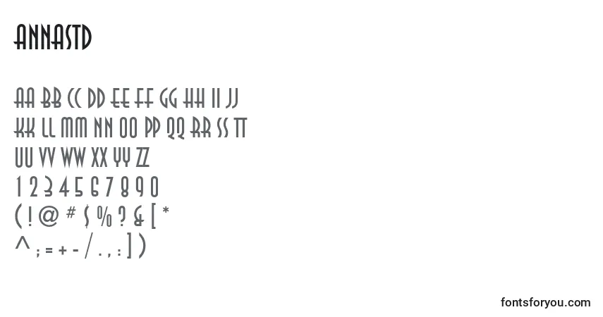Czcionka Annastd – alfabet, cyfry, specjalne znaki