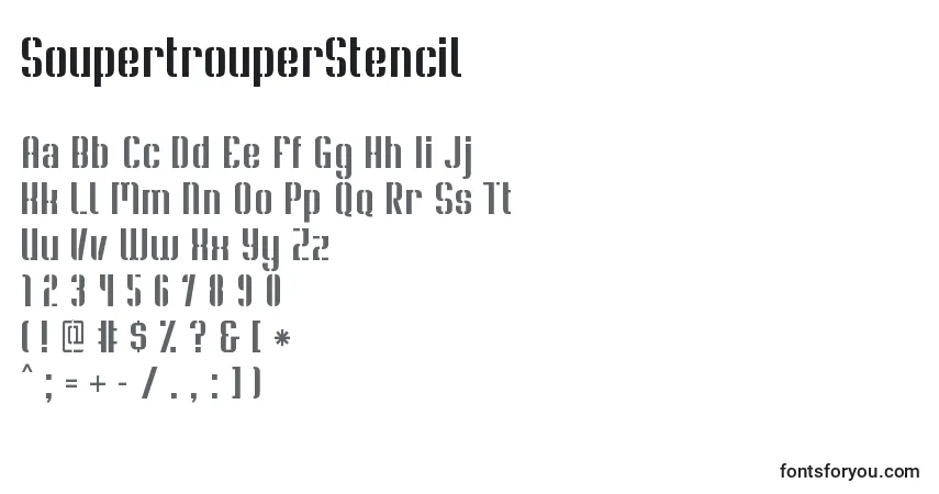 SoupertrouperStencil-fontti – aakkoset, numerot, erikoismerkit