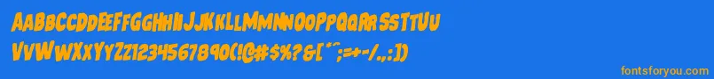 フォントMysterymobilerotal – オレンジ色の文字が青い背景にあります。