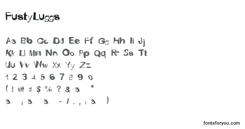 Czcionka FustyLuggs – alfabet, cyfry, specjalne znaki