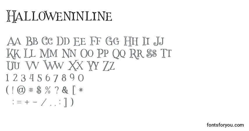 A fonte Halloweninline (73062) – alfabeto, números, caracteres especiais