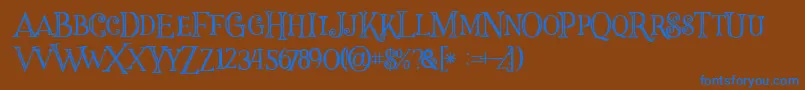 Halloweninline-Schriftart – Blaue Schriften auf braunem Hintergrund