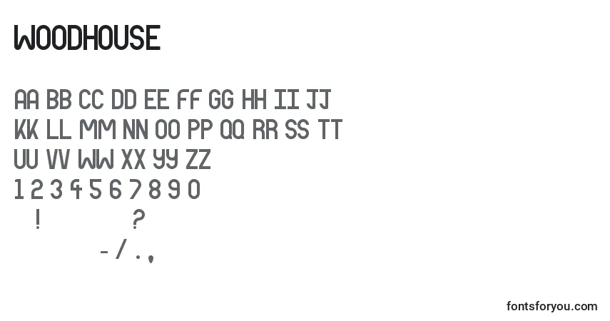 A fonte Woodhouse – alfabeto, números, caracteres especiais
