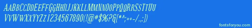 CovingtonScCondBoldItalic-Schriftart – Grüne Schriften auf blauem Hintergrund
