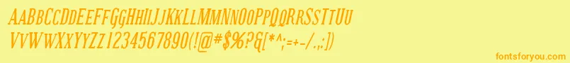 フォントCovingtonScCondBoldItalic – オレンジの文字が黄色の背景にあります。