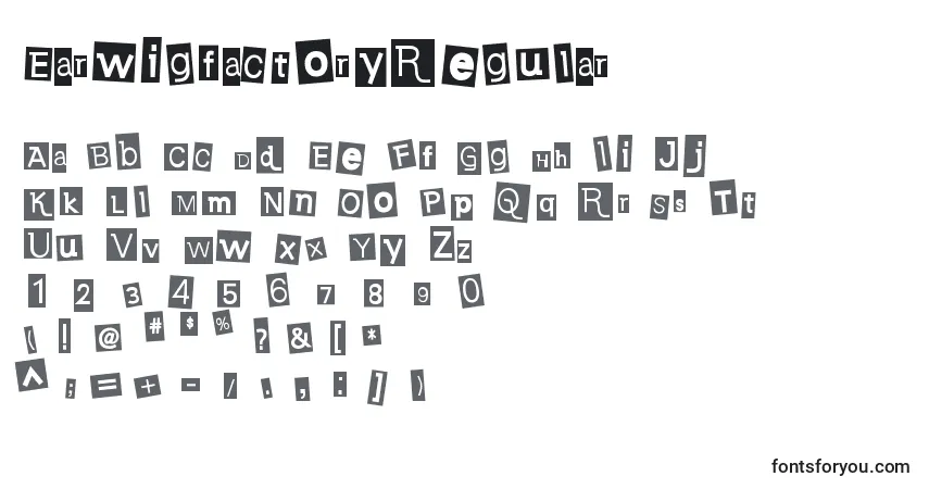 Czcionka EarwigfactoryRegular – alfabet, cyfry, specjalne znaki