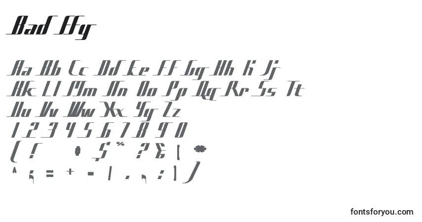 A fonte Bad ffy – alfabeto, números, caracteres especiais