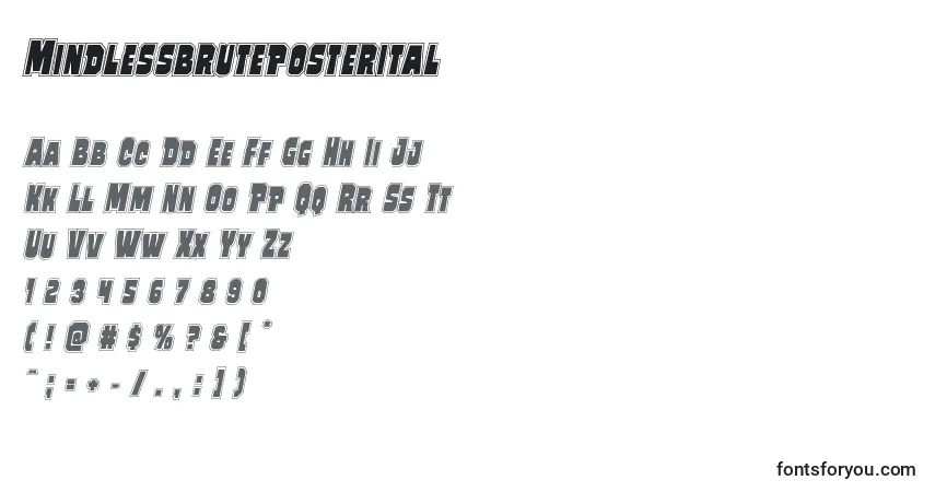 Czcionka Mindlessbruteposterital – alfabet, cyfry, specjalne znaki