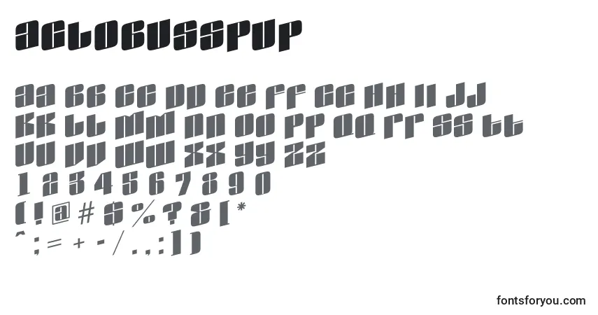 Schriftart AGlobusspup – Alphabet, Zahlen, spezielle Symbole