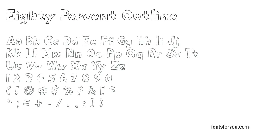 Schriftart Eighty Percent Outline – Alphabet, Zahlen, spezielle Symbole