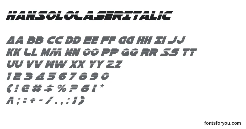 Шрифт HanSoloLaserItalic – алфавит, цифры, специальные символы