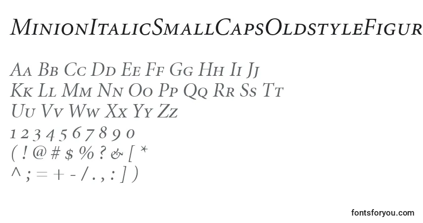 A fonte MinionItalicSmallCapsOldstyleFigures – alfabeto, números, caracteres especiais