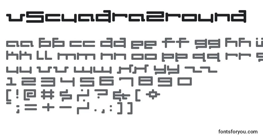 Czcionka V5Cuadra2Round – alfabet, cyfry, specjalne znaki