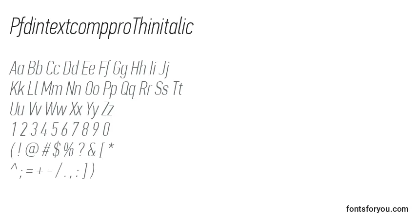 Шрифт PfdintextcompproThinitalic – алфавит, цифры, специальные символы