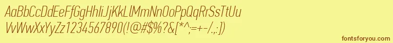 Fonte PfdintextcompproThinitalic – fontes marrons em um fundo amarelo