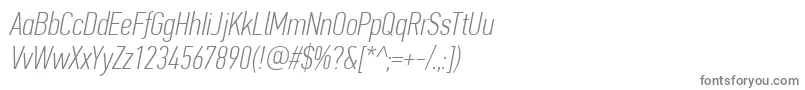 PfdintextcompproThinitalic-fontti – harmaat kirjasimet valkoisella taustalla