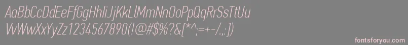 Подробнее о шрифте PfdintextcompproThinitalic Шрифт PfdintextcompproThinitalic – розовые шрифты на сером фоне