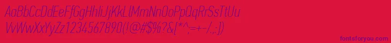 Fonte PfdintextcompproThinitalic – fontes roxas em um fundo vermelho