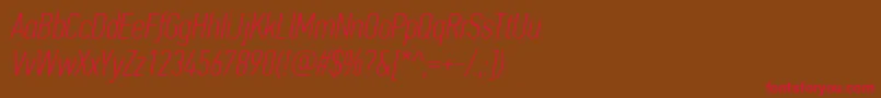 フォントPfdintextcompproThinitalic – 赤い文字が茶色の背景にあります。