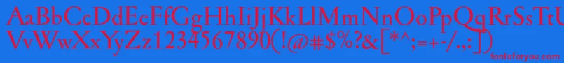 Jannonmed-Schriftart – Rote Schriften auf blauem Hintergrund