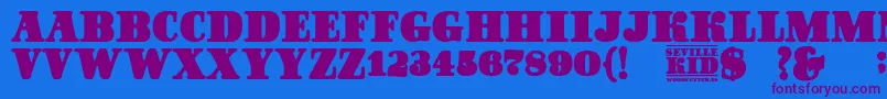 SevilleKid Font – Purple Fonts on Blue Background