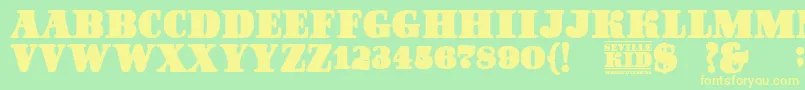 フォントSevilleKid – 黄色の文字が緑の背景にあります
