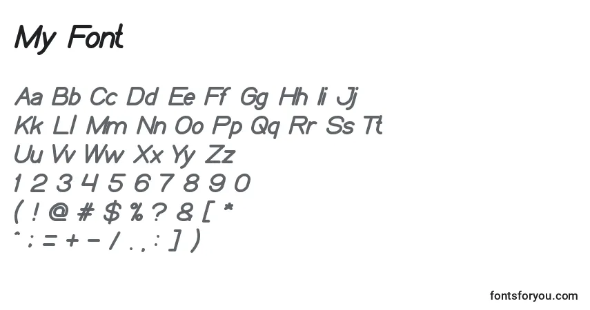 A fonte My Font – alfabeto, números, caracteres especiais