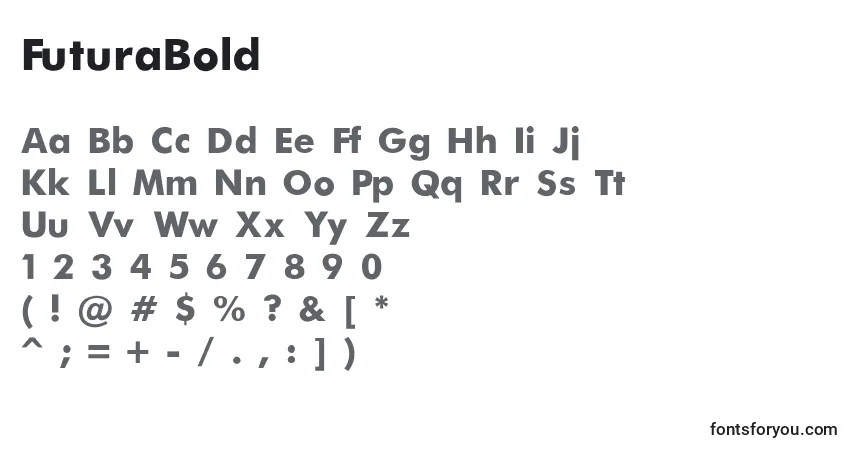 A fonte FuturaBold – alfabeto, números, caracteres especiais