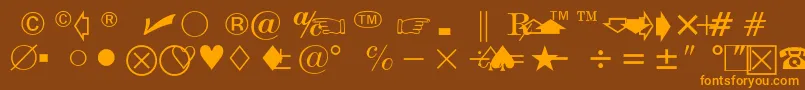 フォントUniversalNewsW.CommercialPi97 – オレンジ色の文字が茶色の背景にあります。